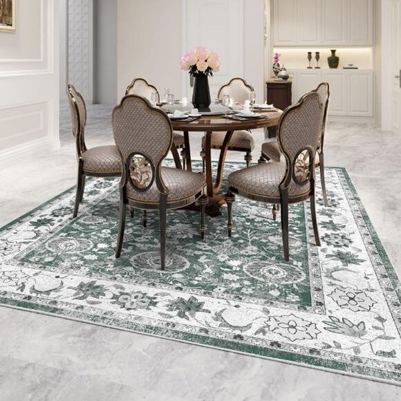 5’x7’ Washable Area Rug Machine Washable Vintage Carpet, Green - Picture 1 of 7